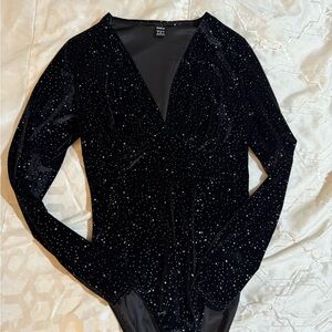 SHEIN Black Velvet Sparkle Bodysuit